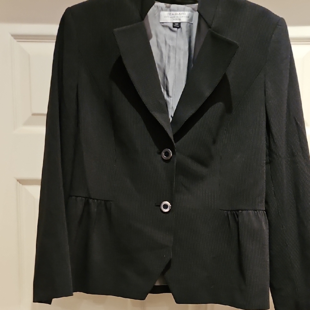 Tahari Black Pinstripe  Blazer with Button Details